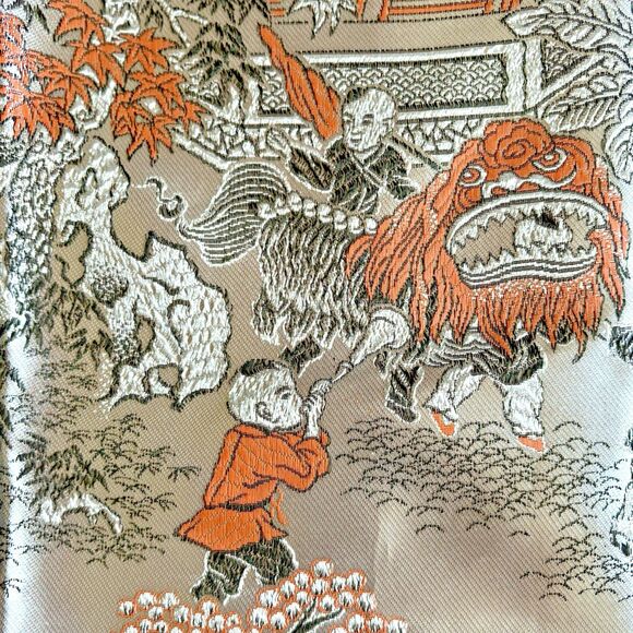 Other - Mid-Century Vintage Brocaded Flowers Chinese Silk Tapestry Tablecloth 75" x 55"